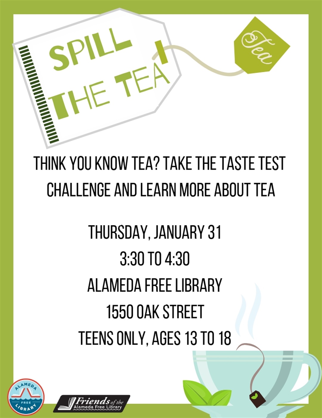 Tea Tasting Challenge for Teens Alameda Free Library