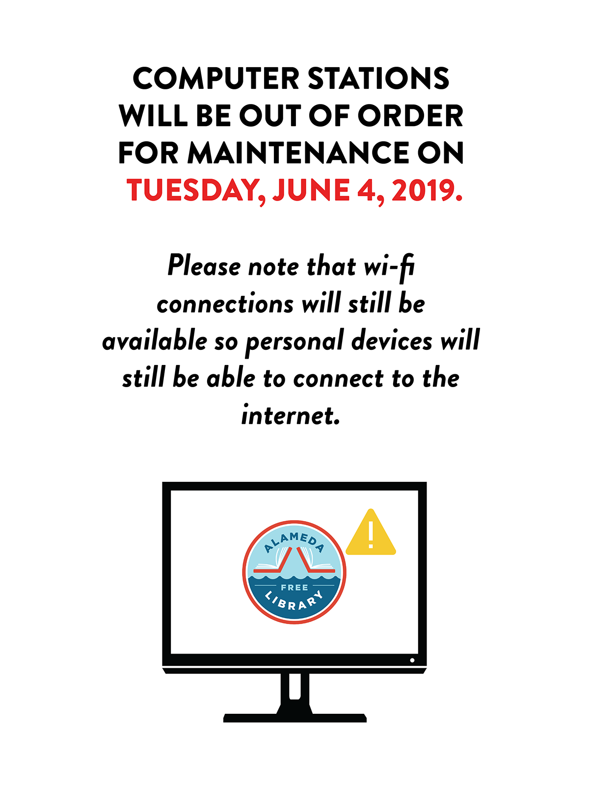 June 4 Computer Maintenance | Alameda Free Library