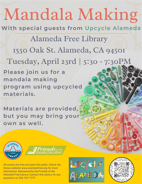 mandala making with found material on Tuesday April 23rd at 5:30 PM at the main library