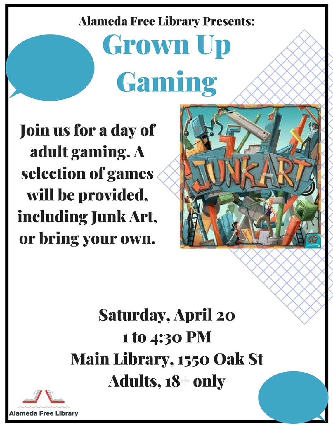 Grown Up Gaming Flyer for April 20 event